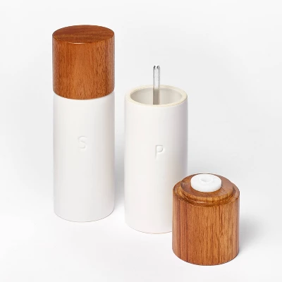 Ceramic Salt And Pepper Grinder Set Cream - Figmint™: Wood & Stoneware, 6.25" Height, 55 Volume Capacity, 2-Piece Set 3 Ceramic Salt And Pepper Grinder Set Cream - Figmint™: Wood & Stoneware, 6.25" Height, 55 Volume Capacity, 2-Piece Set - Image 3