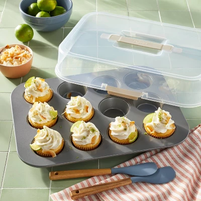 12ct Nonstick Aluminized Steel Muffin Pan With Lid Clear - Figmint™ 1 12ct Nonstick Aluminized Steel Muffin Pan With Lid Clear - Figmint™