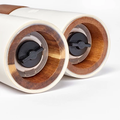 Ceramic Salt And Pepper Grinder Set Cream - Figmint™: Wood & Stoneware, 6.25" Height, 55 Volume Capacity, 2-Piece Set 2 Ceramic Salt And Pepper Grinder Set Cream - Figmint™: Wood & Stoneware, 6.25" Height, 55 Volume Capacity, 2-Piece Set - Image 2