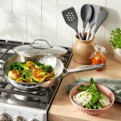 12" Stainless Steel Frypan With Cover Silver - Figmint™