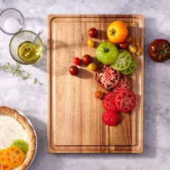 14"x20" Acacia Wood Carving Board With Juice Groove Natural - Figmint™: Reversible Wooden Cutting Board, Charcuterie