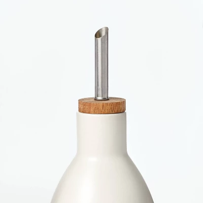 Ceramic Vinegar Pour Bottle Cream - Figmint™: Stoneware Oil Dispenser, Stainless Steel & Wood Lid, 18.7oz Capacity 2 Ceramic Vinegar Pour Bottle Cream - Figmint™: Stoneware Oil Dispenser, Stainless Steel & Wood Lid, 18.7oz Capacity - Image 2
