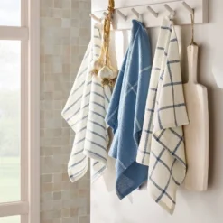 3pk Kitchen Towels Blue - Figmint™: Cotton Check Dish Towel Set, 28"x18", OEKO-TEX Certified, Easter Decor