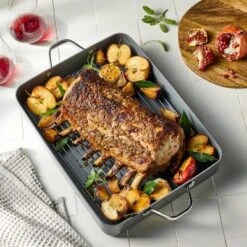 15.74" Aluminum Ceramic Roasting Pan Dark Gray - Figmint™: Nonstick, Dishwasher & Oven-Safe, 7.9 Qt Capacity