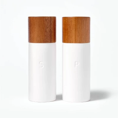 Ceramic Salt And Pepper Grinder Set Cream - Figmint™: Wood & Stoneware, 6.25" Height, 55 Volume Capacity, 2-Piece Set 4 Ceramic Salt And Pepper Grinder Set Cream - Figmint™: Wood & Stoneware, 6.25" Height, 55 Volume Capacity, 2-Piece Set - Image 4