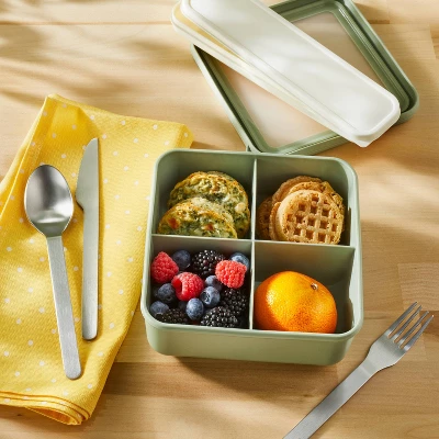 Bento Snack Box 4 Divided Compartments Green - Figmint™ 1 Bento Snack Box 4 Divided Compartments Green - Figmint™