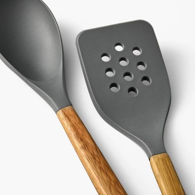 4pc Wood/Nylon Kitchen Utensil Set Gray - Figmint™: Cooking Tools, Acacia & Silicone, Hand Wash 2 4pc Wood/Nylon Kitchen Utensil Set Gray - Figmint™: Cooking Tools, Acacia & Silicone, Hand Wash - Image 2