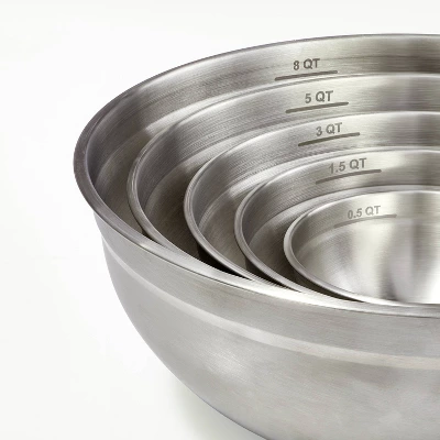 5pc Stainless Steel Non-Slip Mixing Bowls (no Lids) Silver - Figmint™: Nesting Kitchen Set, Dishwasher-Safe, 0.5-8 Qt. 1 5pc Stainless Steel Non-Slip Mixing Bowls (no Lids) Silver - Figmint™: Nesting Kitchen Set, Dishwasher-Safe, 0.5-8 Qt.
